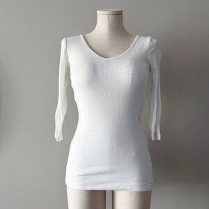Michael Stars V-Neck Top Womens Size OS White Shimmer 3/4 Sleeves